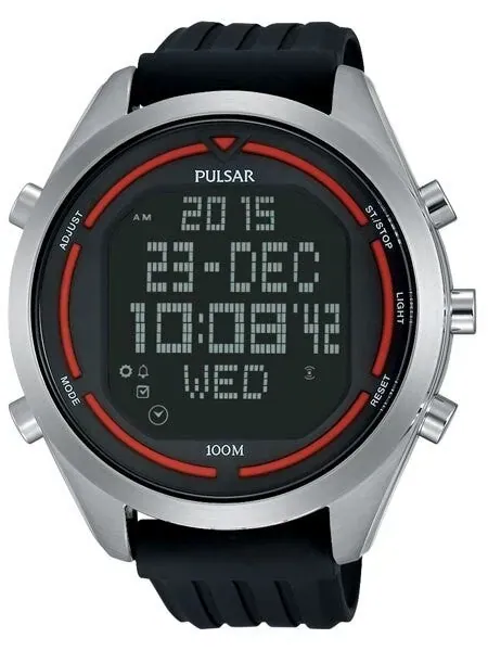 Pulsar Digital Quartz Watch with Countdown Timer, World Time, Alarm, and Stopwatch #PQ2045