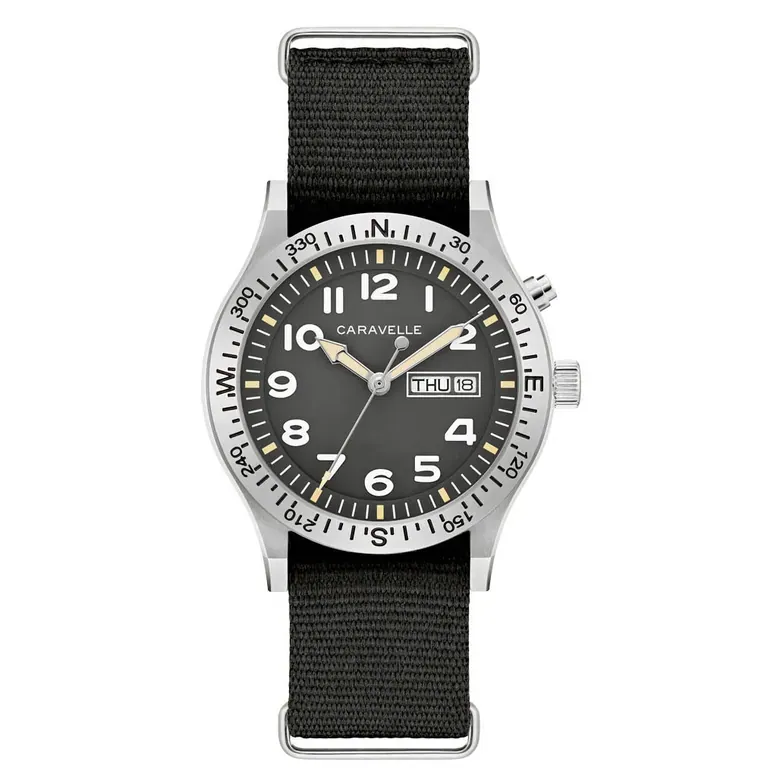 Caravelle "Light Up" Field Watch with Black Dial #43C125