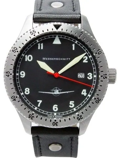Messerschmitt 43mm Swiss Quartz Aviator Watch with Rotating Bezel #ME108DR