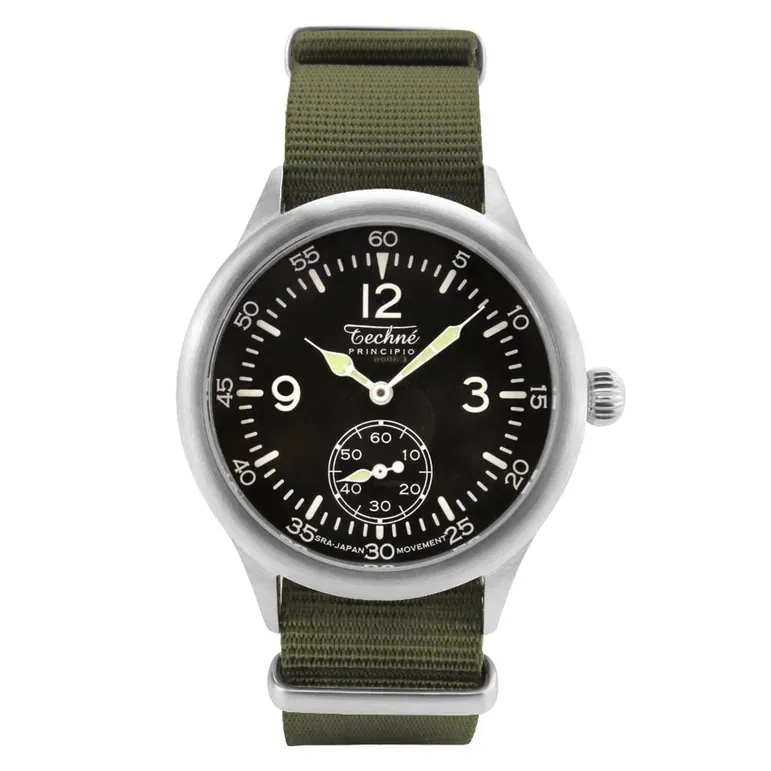 Techne 39.5mm Merlin Quartz Aviator Watch with Olive Green Strap #246.022