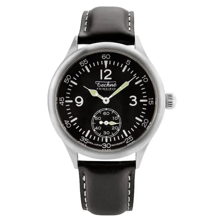 Techne Merlin Quartz Aviator Watch with Black Leather Strap #246.051