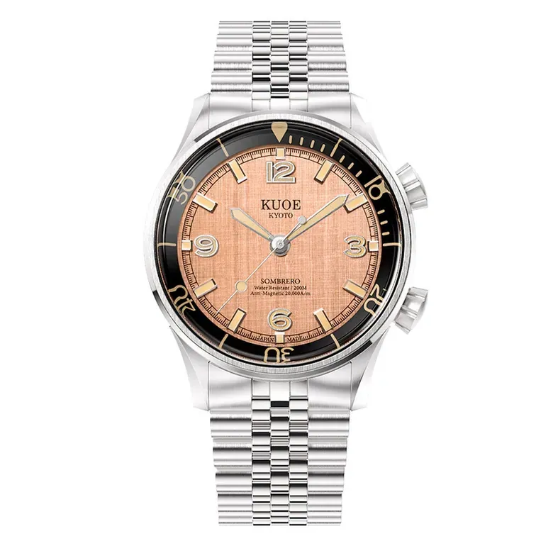 KUOE Sombrero 90-011 Salmon Linen Textured Dial Watch #SM90011-SAL-JUB