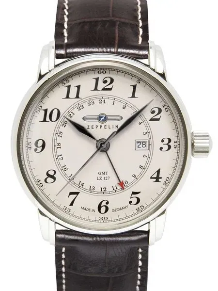 Graf Zeppelin Dual Time, GMT Watch with Red Tipped 24-hr Hand. #7642-5