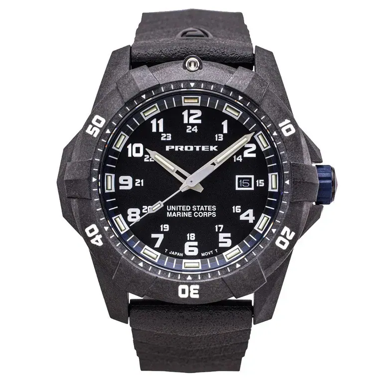 Protek Carbon Composite Official USMC Tritium Dive Watch with Blue Accents #PT1013-USMC