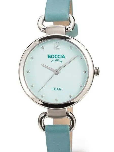 Boccia Ladies Quartz Watch with Aqua-Blue Dial, Titanium Case and Matching Leather Strap #3232-03