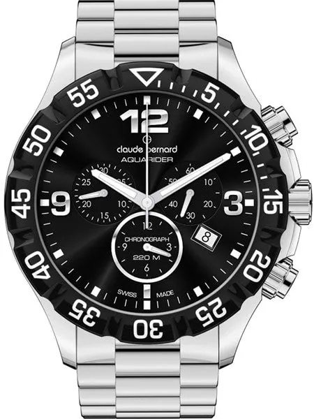 Claude Bernard Aquarider Black Dial Chronograph Dive Watch #10202-3-NIN