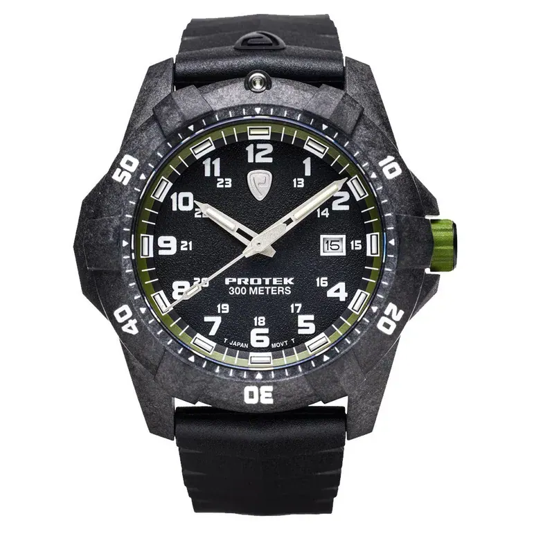 Protek Carbon Composite Tritium Dive Watch 1000 Series with Green Accents #PT1005