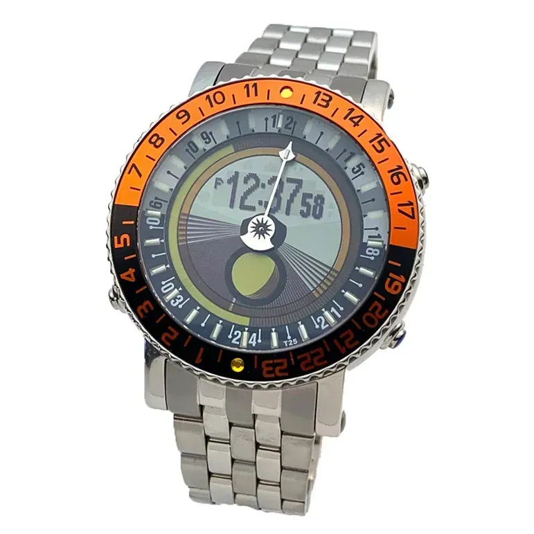 YES V7 Titanium World Time Watch with Orange Accents and Titanium Bracelet #7S-SO-P5