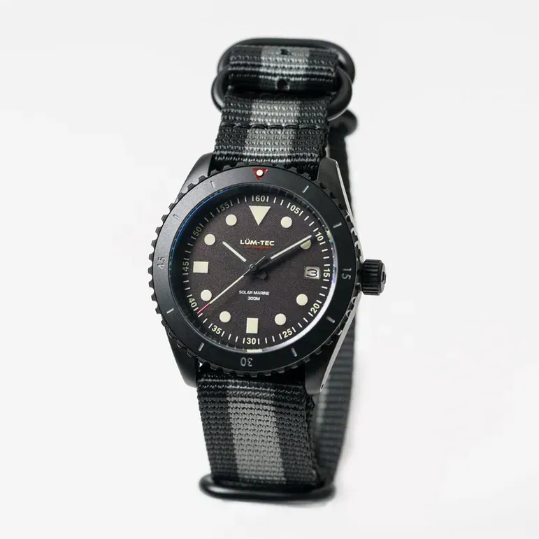 Lum-Tec Solar Powered Military Watch with 39mm Titanium Carbide Bead Blasted Case #SM-3