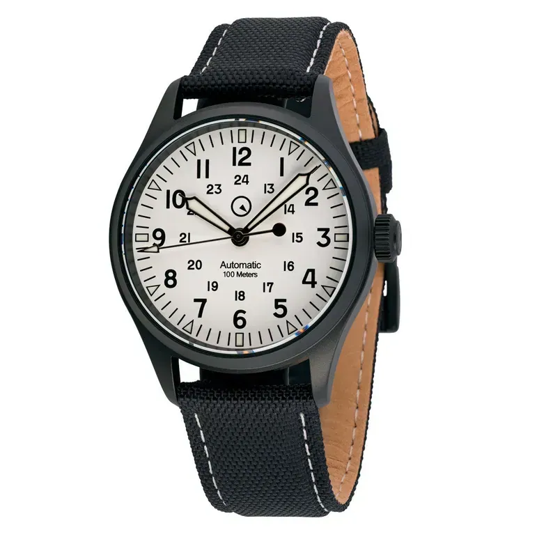 Islander Mitchel Automatic Field Watch with DLC Case and White Dial #ISL-189