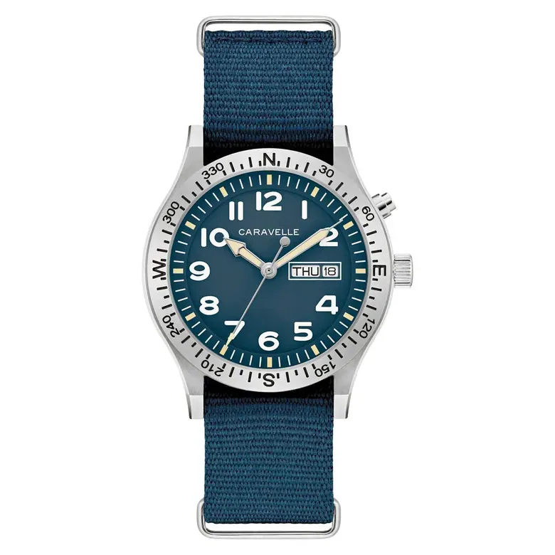 Caravelle "Light Up" Field Watch with Blue Dial #43C126