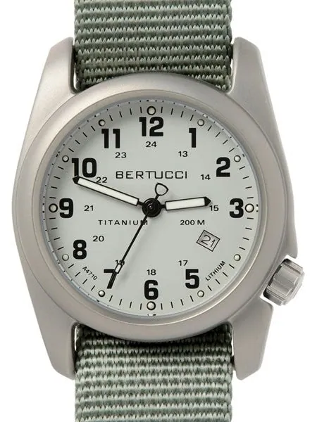 Bertucci A-2T Silver Dial Titanium Watch with Olive Nylon Strap #12703