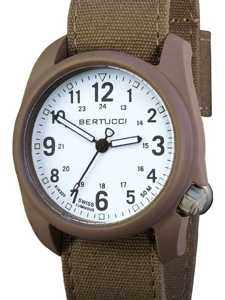 Bertucci DX3 Canvas Polycarbonate Unibody Watch, Bark Comfort Band, White Dial - 11087