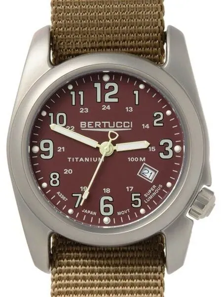 Bertucci A-2T Crimson Dial Titanium Watch with Dark Kaki Strap #12050