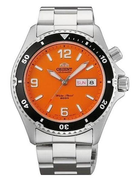 Scratch and Dent - Orient Orange Dial Mako Automatic Dive Watch on a Bracelet  #CEM65001M