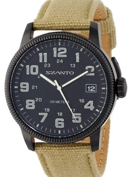 Szanto 42mm Black Ion Plated Vintage Inspired Military Aviator Watch #1102