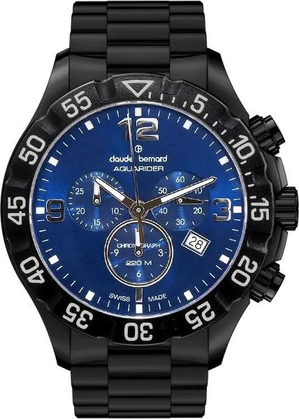 Claude Bernard Aquarider Black PVD Chronograph Dive Watch #10202-37N-BUN