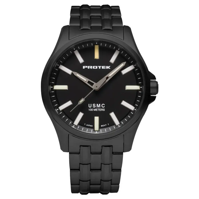Protek IP Gun Metal Titanium Field Watch 3100 USMC Series with Tritium T100 Tubes #PT3102BR