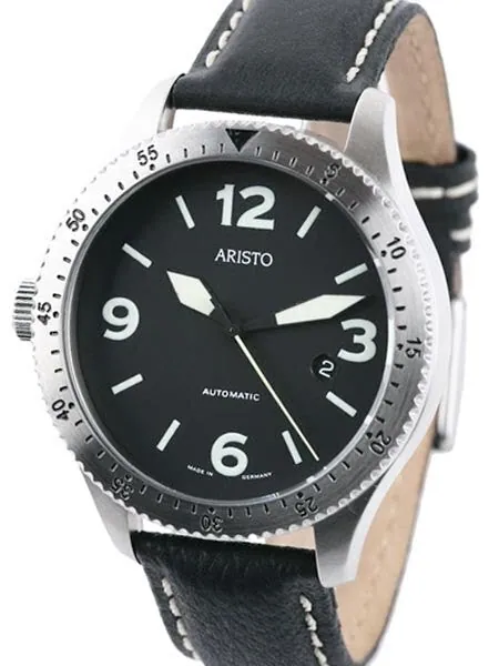 Aristo 7H72 Black Dial Swiss ETA Automatic Aviator Watch with Left Crown