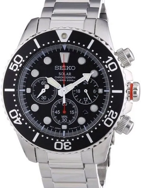 Seiko Solar Quartz Chronograph with Stop-Watch and 24-hour Sub-Dial  #SSC015
