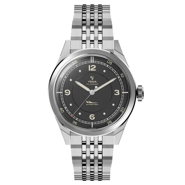 Yema Flygraf Pilot with Black Dial on Bracelet #YEMA-12