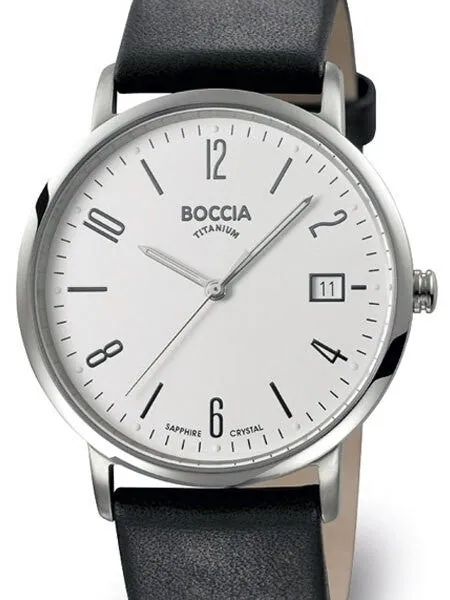 Boccia Mens Quartz Dress Watch with 40mm Titanium Case, Sapphire Crystal and Leather Strap #3557-01