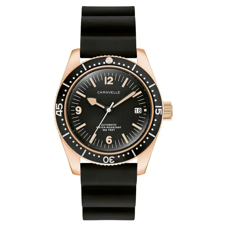 Caravelle Sea Hunter Automatic Goldtone Watch with Black Dial #44B130