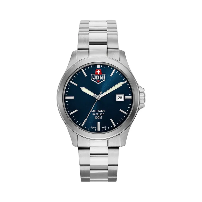 Alpha II 40mm 3 hand - date Quartz blue Dial silver Tone Stainless Steel Sapphire Glass Swiss Made Men Watch