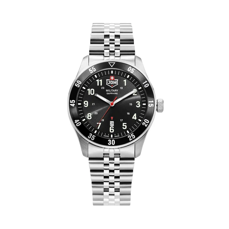 Zulu 42mm 3 hand - date Quartz Black Sunray Dial silver Tone Stainless Steel Sapphire Glass Swiss Made Men Watch