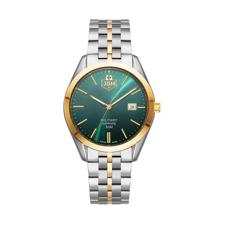 Interlaken Gents 41mm 3 hand - date Quartz Green Sunray Dial silver + gold Tone Stainless Steel Sapphire Glass Swiss Made Men Watch