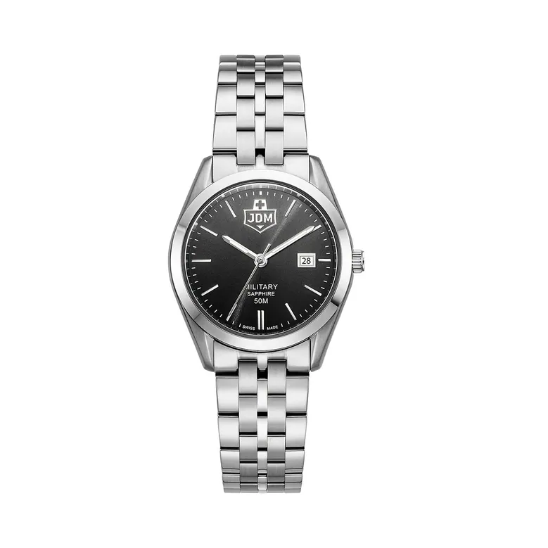 Interlaken Ladies 31mm 3 hand - date Quartz Black Sunray Dial silver Tone Stainless Steel Sapphire Glass Swiss Made Women Watch