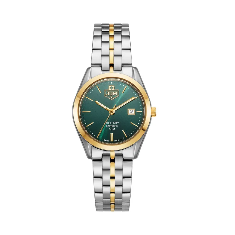 Interlaken Ladies 31mm 3 hand - date Quartz Green Sunray Dial silver + gold Tone Stainless Steel Sapphire Glass Swiss Made Women Watch