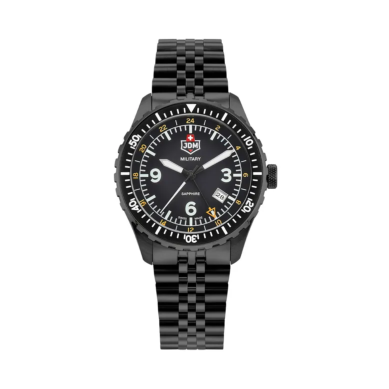 Wingman 43.5mm 3 hand - date - 24H hand Quartz black Dial black Tone Stainless Steel Sapphire Glass Swiss Made Men Watch