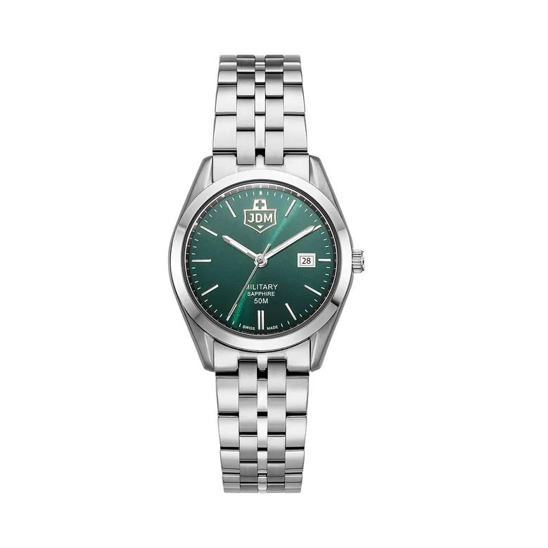 Interlaken Ladies 31mm 3 hand - date Quartz Green Sunray Dial silver Tone Stainless Steel Sapphire Glass Swiss Made Women Watch