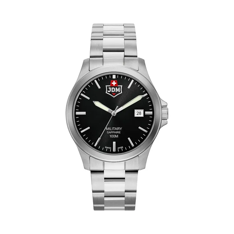Alpha II 40mm 3 hand - date Quartz black Dial silver Tone Stainless Steel Sapphire Glass Swiss Made Men Watch