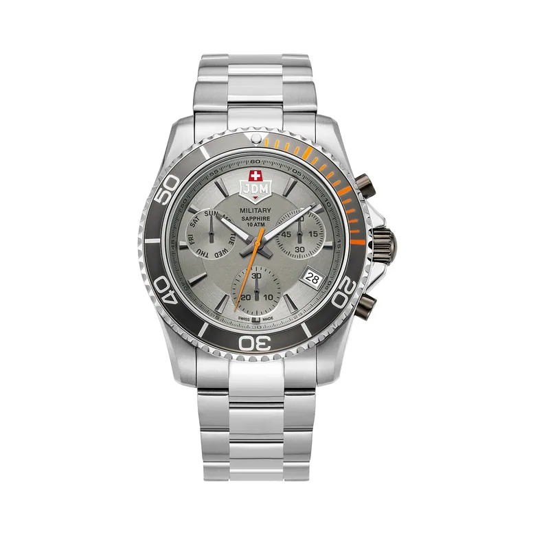 Sierra Chrono 43mm Chronograph - date, day by hand, small second Quartz grey Dial silver Tone Stainless Steel Sapphire Glass Swiss Made Men Watch