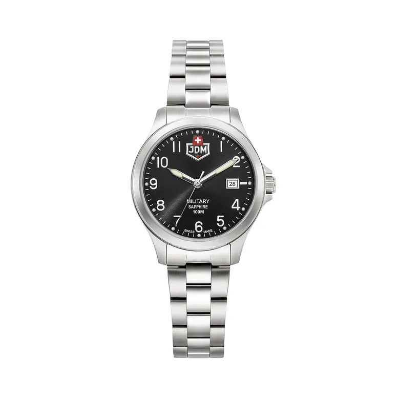 Alpha I Ladies 30mm 3 hand - date Quartz black matt Dial silver Tone Stainless Steel Sapphire Glass Swiss Made Women Watch