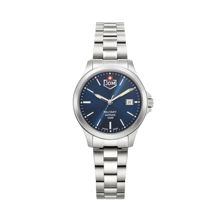 Alpha I Ladies 30mm 3 hand - date Quartz Blue matt Dial silver Tone Stainless Steel Sapphire Glass Swiss Made Women Watch