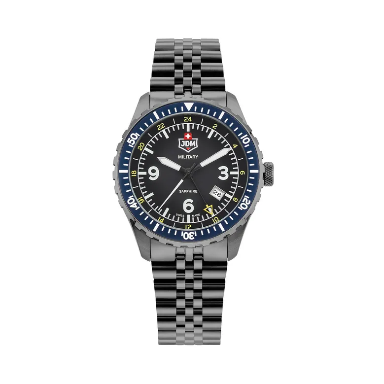 Wingman 43.5mm 3 hand - date - 24H hand Quartz black Dial gun color Tone Stainless Steel Sapphire Glass Swiss Made Men Watch