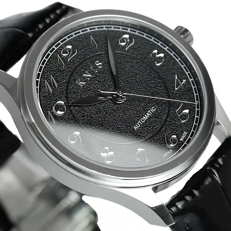 KNIS KOKU Automatic Breguet Numerals Black / Engraved Dial Leather Str