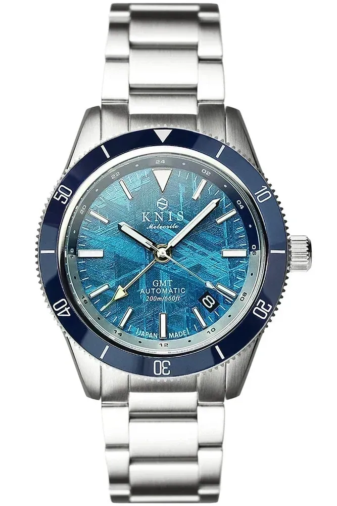 KNIS Meteorite GMT Automatic Divers Watch Blue / Stainless Steel Brace