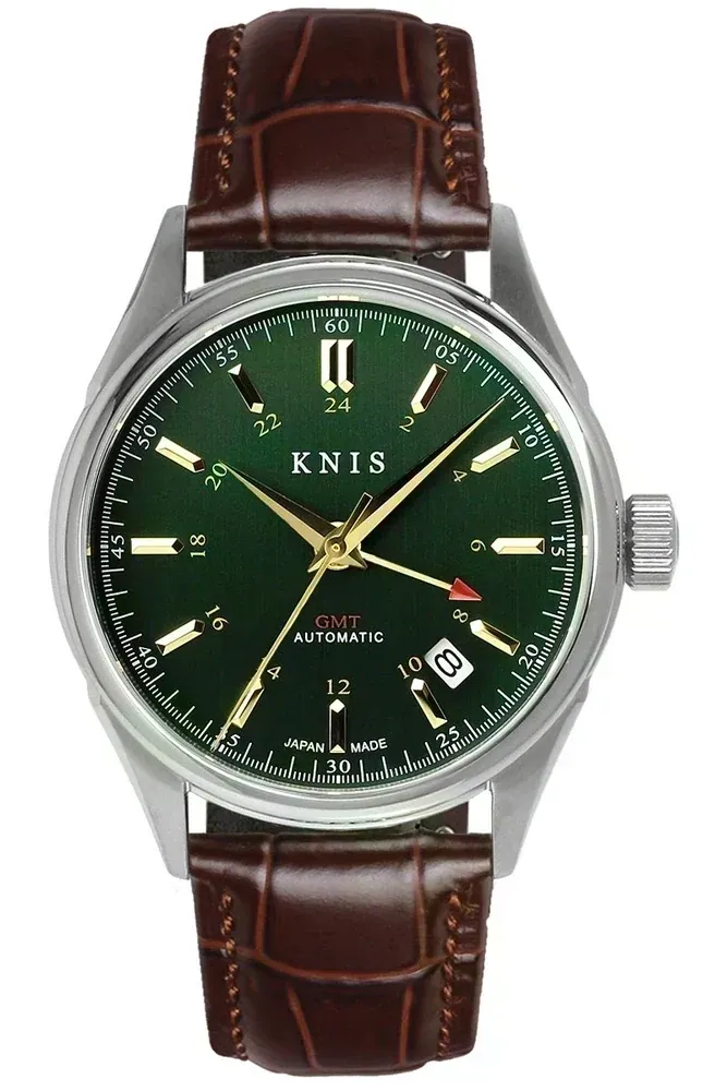 KNIS CLASSIC GMT 自動巻き 日本製 レザー グリーン KN008-GRBRLE