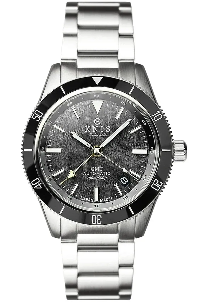 KNIS Meteorite GMT Automatic Divers Watch Black / Stainless Steel Brac