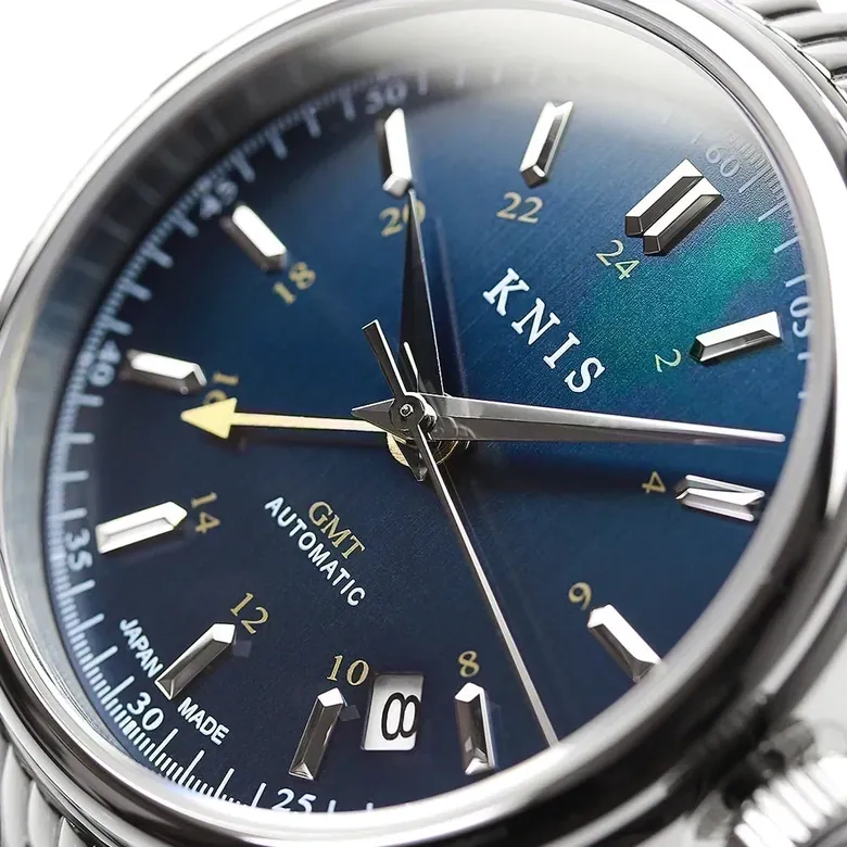 KNIS CLASSIC GMT 自動巻き 日本製 ライスブレスレット ディープブルー KN008-BLRC