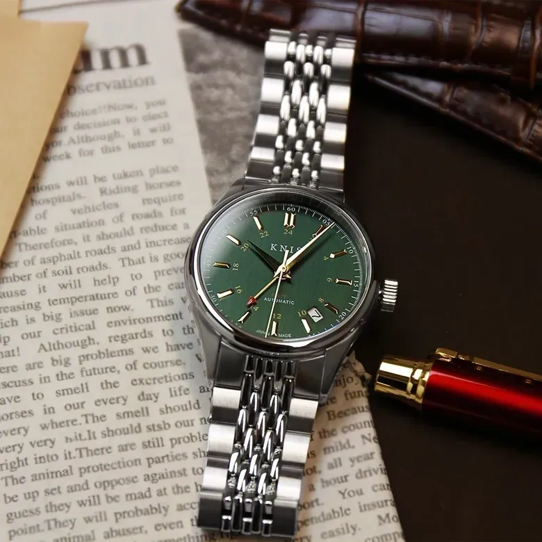 KNIS CLASSIC GMT 自動巻き 日本製 ライスブレスレット グリーン KN008-GRRC