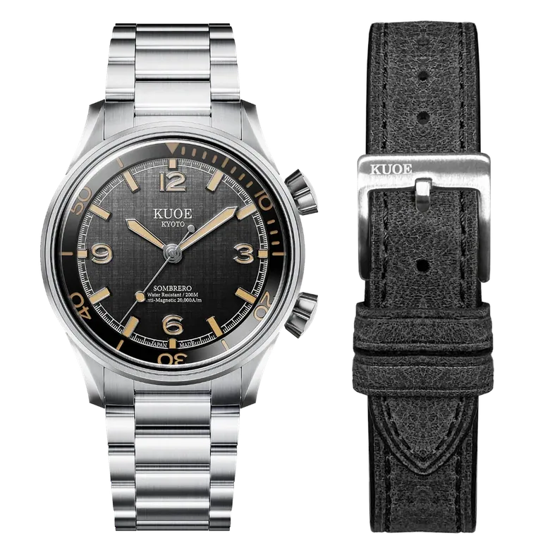 SOMBRERO 90-011, Black Linen Textured Dial, 20 BAR Water Resistant