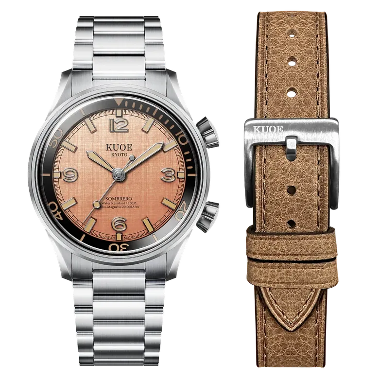 SOMBRERO 90-011, Salmon Pink Linen Textured Dial, 20 BAR Water Resistant