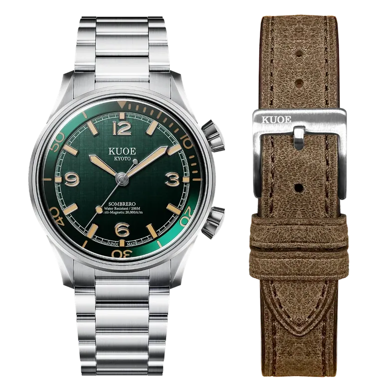 SOMBRERO 90-011, Green Linen Textured Dial, 20 BAR Water Resistant