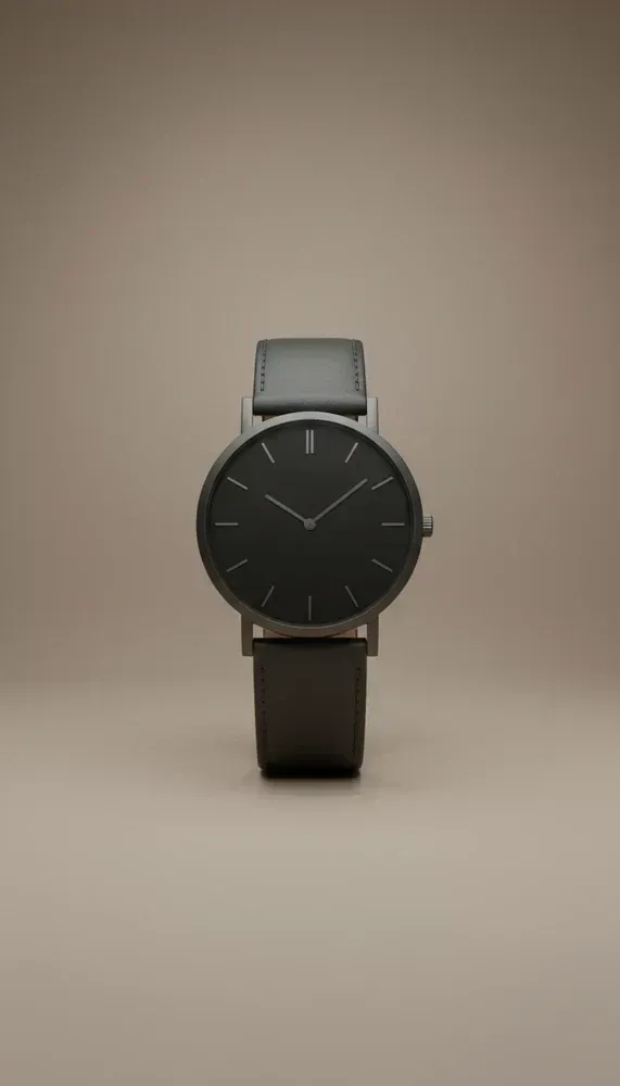 Graphite Black Leather Watch