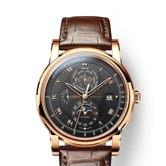 Switzerland LOBINNI Men Watch Luxury Brand Moon Phase Automatic Mechan